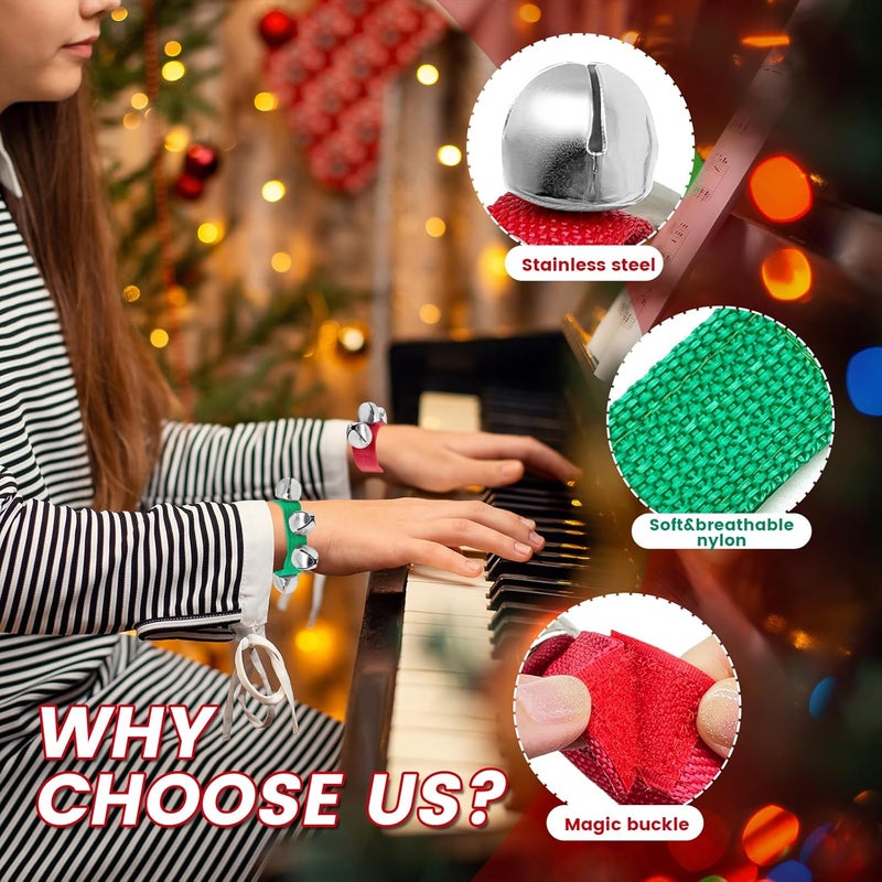 Jgalnim 8 PCS Christmas Wrist Bells, Wrist Band Jingle Bells Percussion Instruments Musical Rhythm Toys for Chrismtas Party Favors Decorations - Image 3